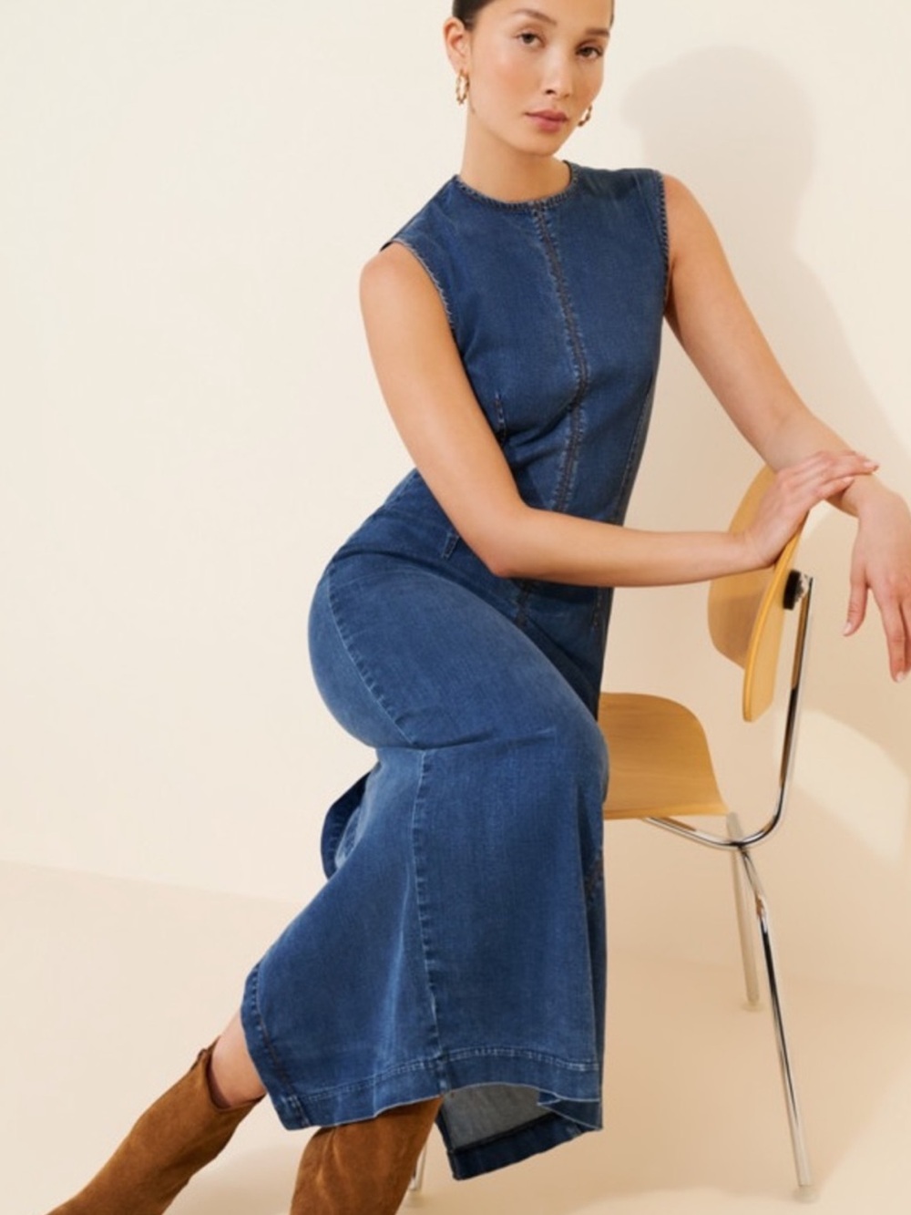 Reformation Kendi Denim Midi Dress Size 4 Sleeveless Column Dress - Picture 3 of 12